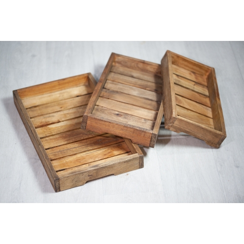 Set de 3 plateaux empilables en bois exotique naturel