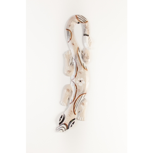 Gecko en bois peint en blanc 50 cm