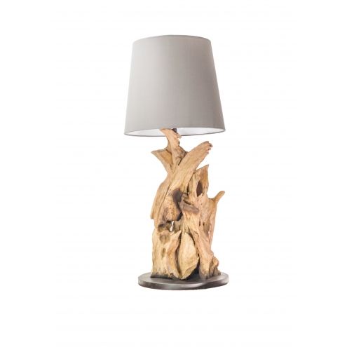 Lampe racine de teck et abat-jour en coton