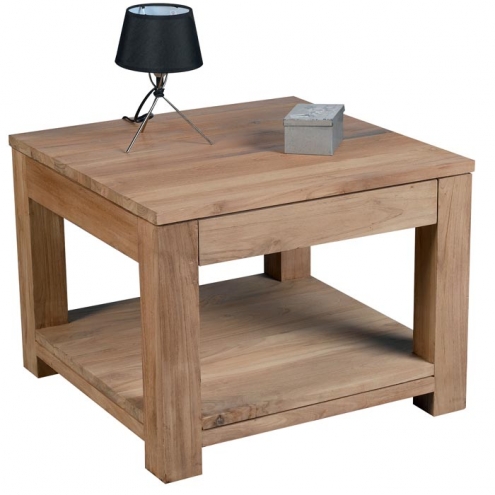 Table basse carrée en teck massif brossé naturel 60 cm