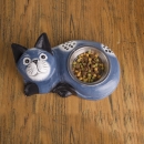 Gamelle pour chat en bois exotique bleu