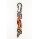 Gecko en bois peint noir et mosaïque de verre multicolore 80 cm