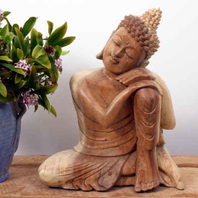 STATUE DE BOUDDHA RIEUR EN BOIS MASSIF - L'échoppe des senteurs à Dives Sur  Mer