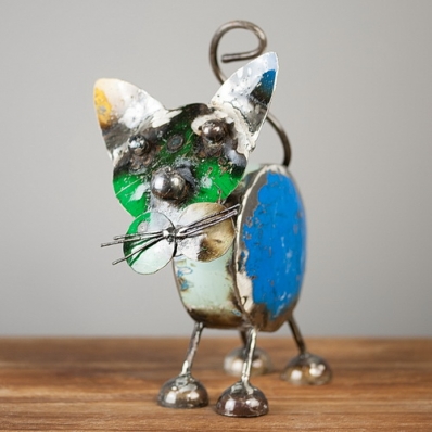 Chat décoratif métal recyclé