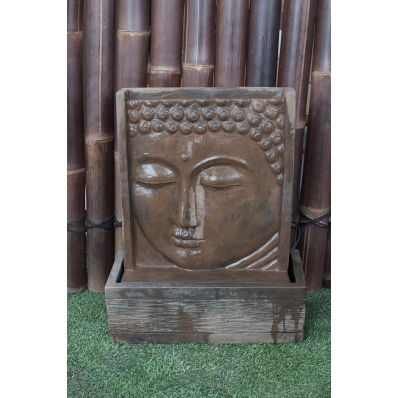 Fontaine mur d'eau visage de Bouddha 62 cm marron antique