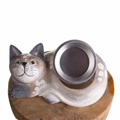 Gamelle pour chat en bois exotique crème