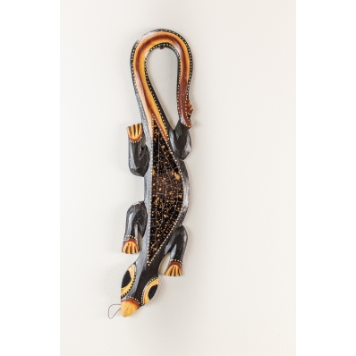 Gecko en bois et mosaïque de verre soleil 50 cm