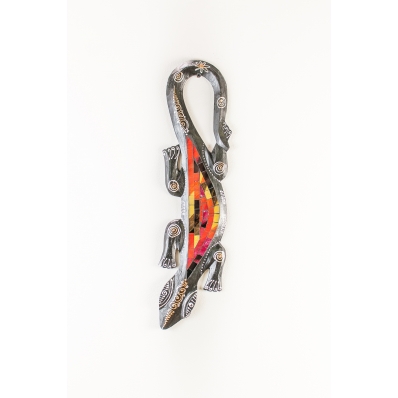 Gecko en bois peint noir et mosaïque de verre multicolore 50 cm