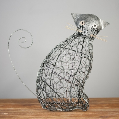 Sculpture chat en fil de fer