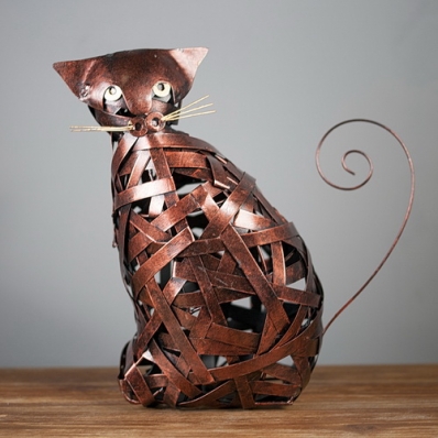 Sculpture chat en métal tressé bronze