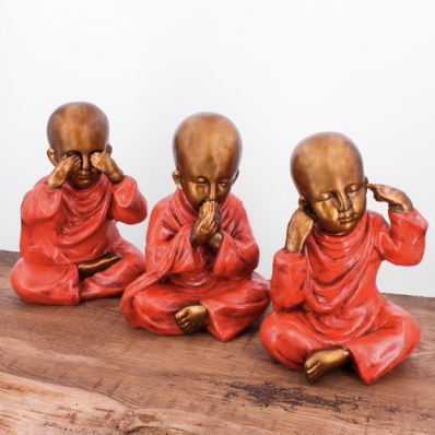 Set 3 statuettes jeunes moines de la sagesse 20 cm