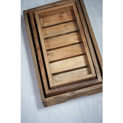 Set de 3 plateaux empilables en bois exotique naturel