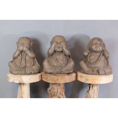 Set de 3 statues moine sagesse collier