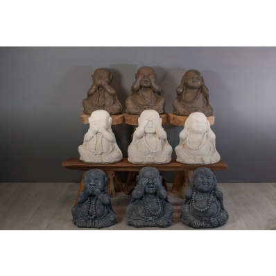 Set de 3 statues moine sagesse collier