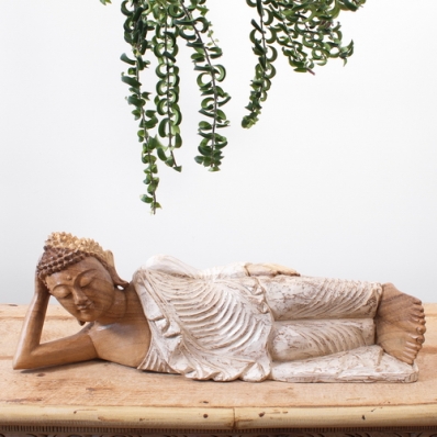 Statue Bouddha couché en bois de suar