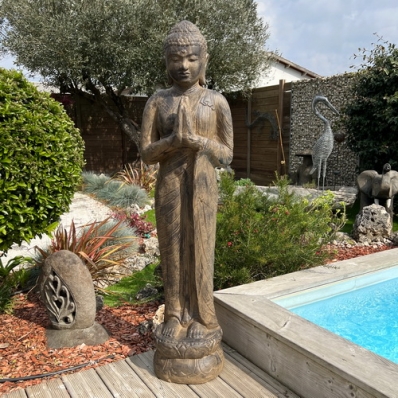 Statue Bouddha debout brun antique