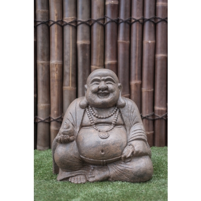 Statue Happy Bouddha brun antique