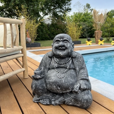 Statue Happy Bouddha gris cendré