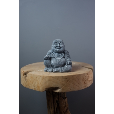 Statuette Bouddha rieur gris patiné