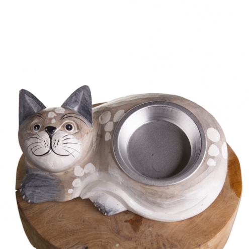 Gamelle pour chat en bois exotique crème