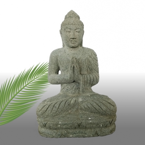 Sculpture Bouddha assis en prière en pierre 60 cm