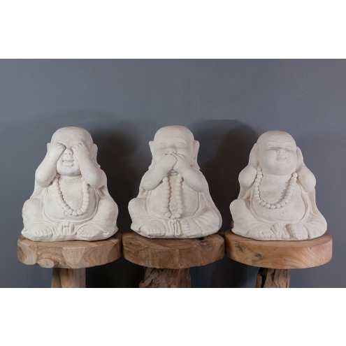 Set de 3 statues moine sagesse collier