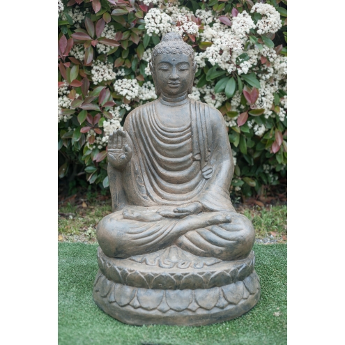 Statue Bouddha abhaya-mudra 100 cm marron antique