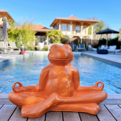 Statue grenouille yoga jardin