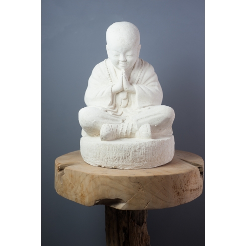 Statue moine Shaolin en prière blanc