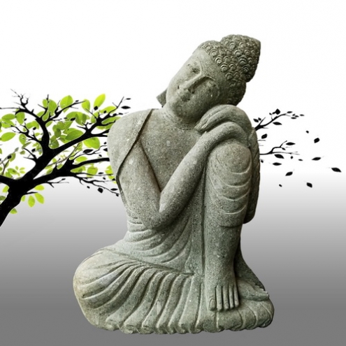 Statue pierre volcanique bouddha penseur