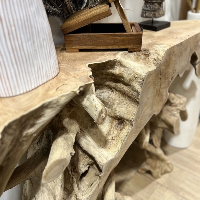 Console organique racine de teck