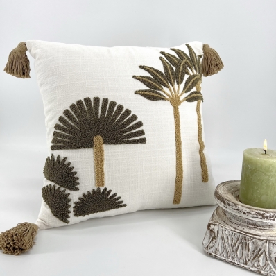 Coussin motif palmier coton tissé
