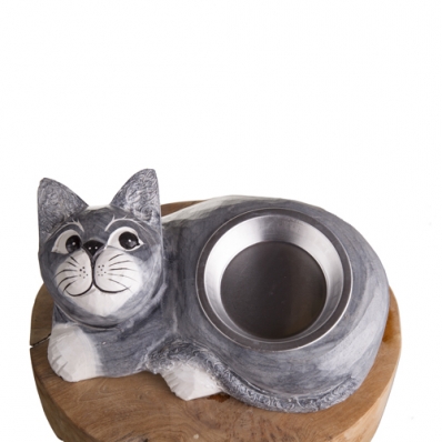 Gamelle pour chat en bois exotique gris