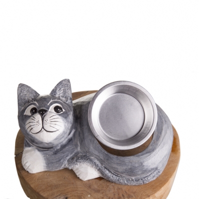 Gamelle pour chat en bois exotique gris