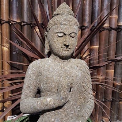 Statue Bouddha dhyãna mudrã en pierre 82 cm