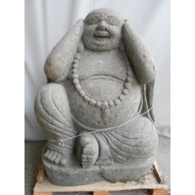 Statue Bouddha rieur en pierre de lave 60 cm