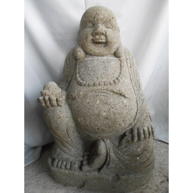 Statue Bouddha rieur en pierre de lave 60 cm