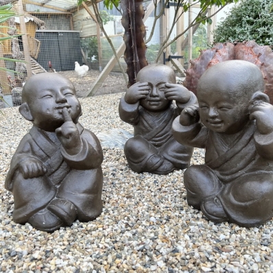 Statues 3 moines sagesse brun antique