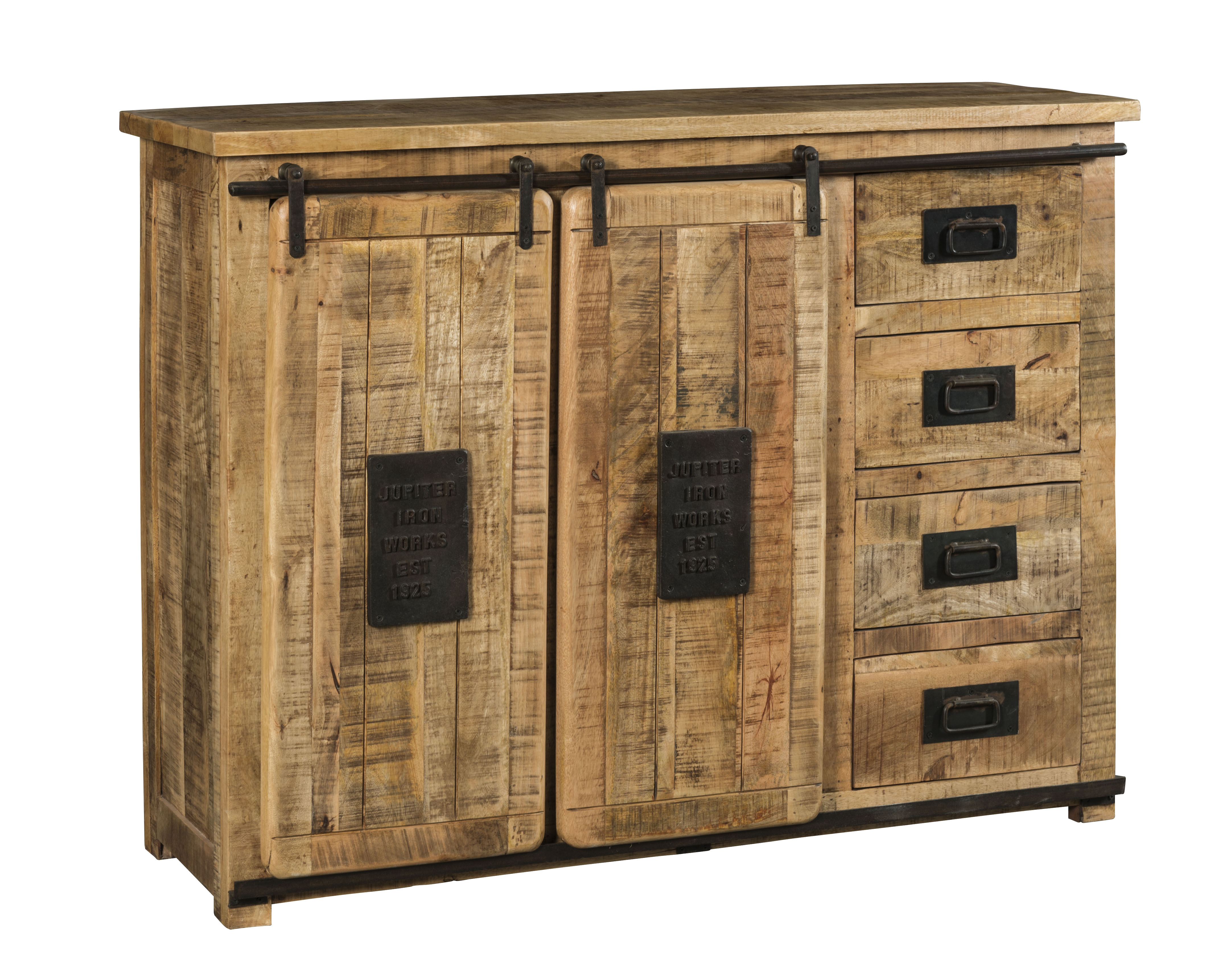 Buffet indus avec porte coulissante en bois de manguier | Containers du