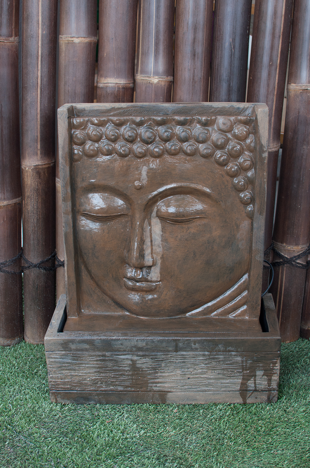 Fontaine Mur Deau Visage De Bouddha 62 Cm Marron Antique