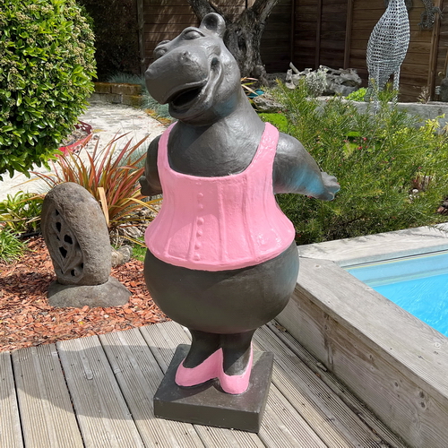 Statue hippopotame rigolo en fibrociment