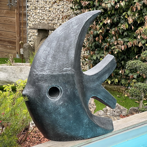 Statue de jardin grand poisson gris anthracite 100 cm