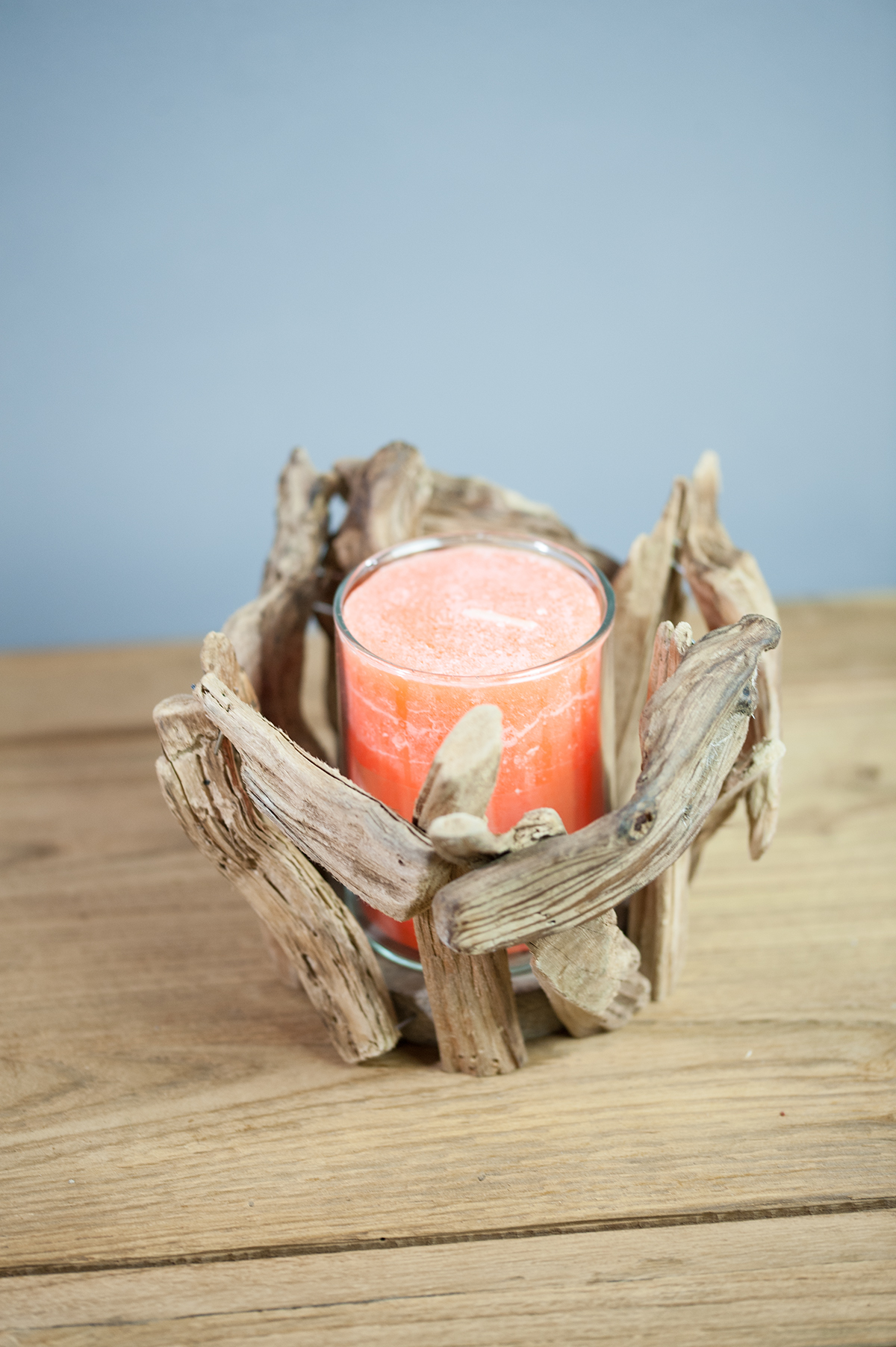 Déco design Photophore en verre et bois flotté