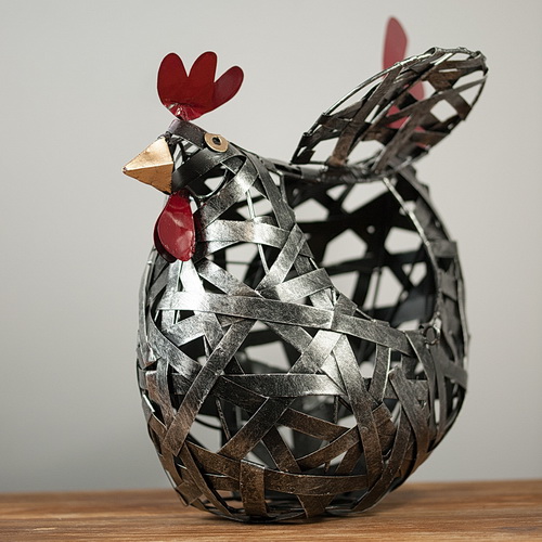 Décoration cuisine - Poule panière en métal tressé 30 cm