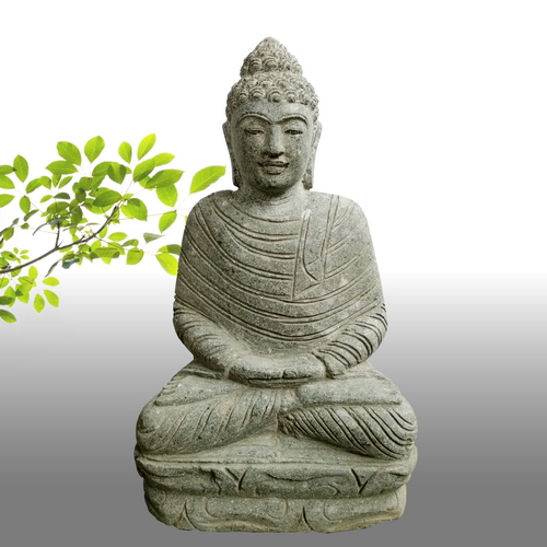 Statue Bouddha dhyãna mudrã en pierre 60 cm - Statue jardin pas cher