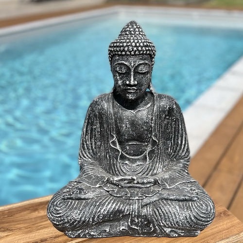 Statue Bouddha Dhyana mudra 42cm gris