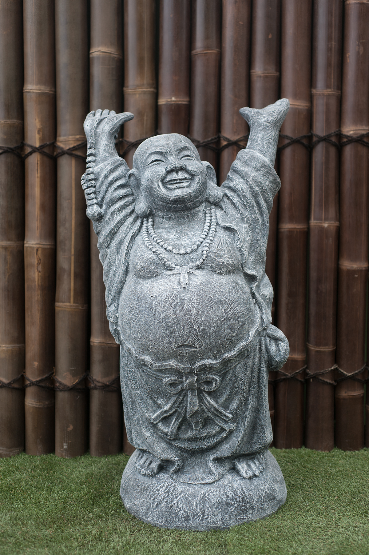 Statue Bouddha rieur debout 100cm Gris