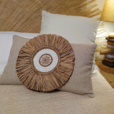 Coussin rectangle en coton et coquillages