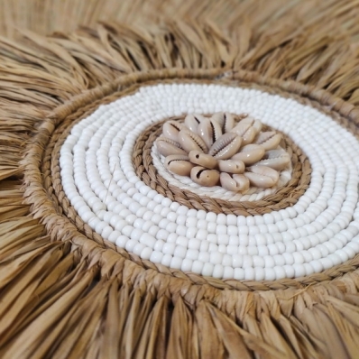 Coussin rectangle en coton et coquillages