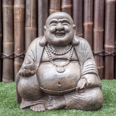 Statue Happy Bouddha brun antique